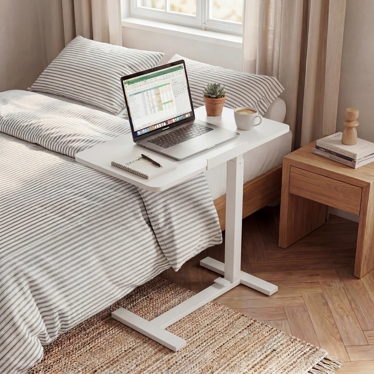 Height Adjustable C-shaped Flipping Portable Sofa Side Table - Image 2