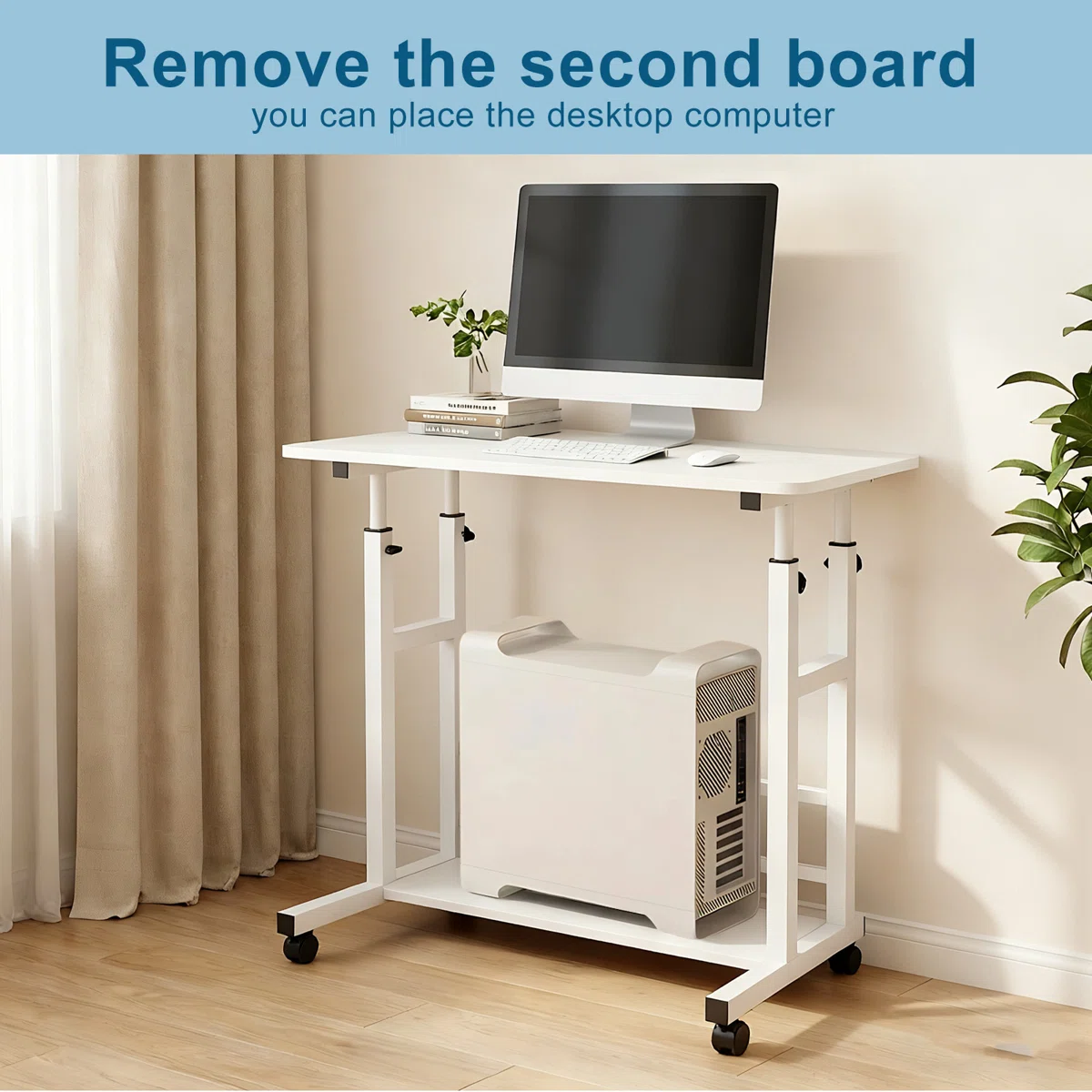 Height Adjustable C Shape Laptop Table with 2 Shelves - Image 3