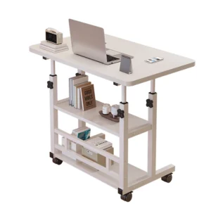 Height Adjustable C Shape Laptop Table with 2 Shelves