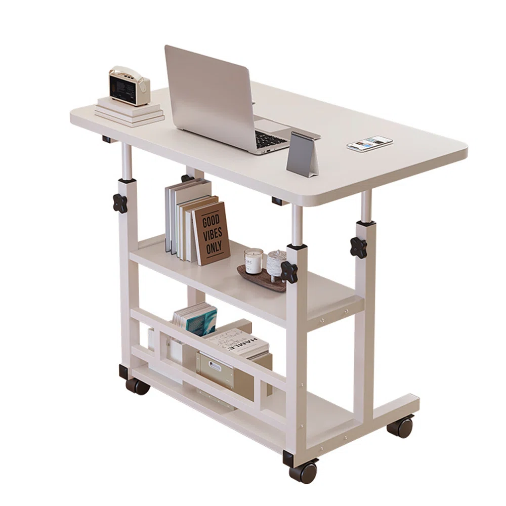 Height Adjustable C Shape Laptop Table with 2 Shelves